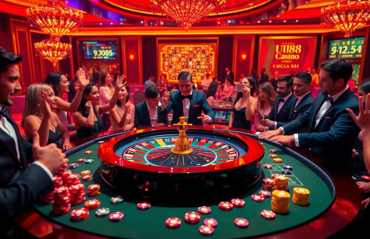 Experience excitement at UU88 with a glamorous roulette table and lively players.