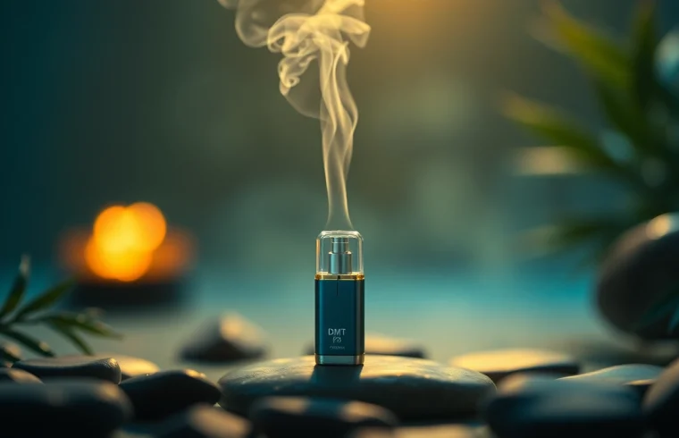Buy DMT online with a sleek vape cartridge showcased in a serene setting.