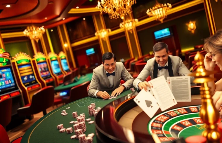 Engage in thrilling gaming at https://nk88s.net/ with vibrant casino visuals showcasing poker and slot machines.