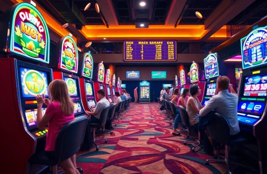 Exciting online casino scene featuring players enjoying slot gacor games with vibrant machines and celebrations.