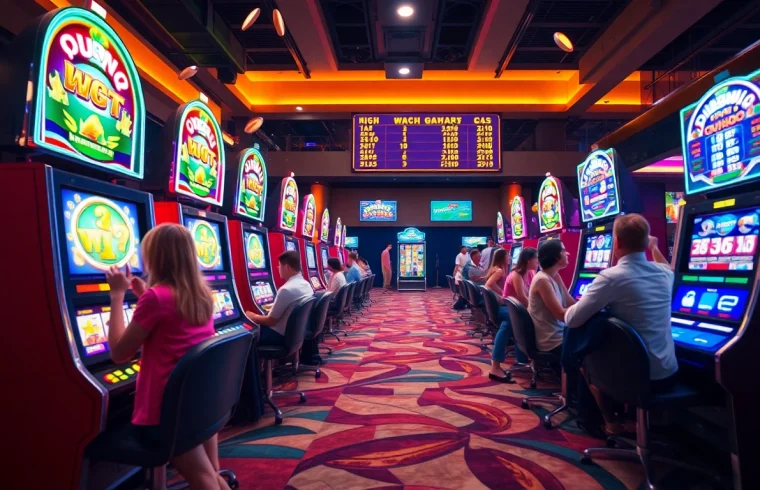 Exciting online casino scene featuring players enjoying slot gacor games with vibrant machines and celebrations.