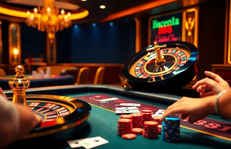 Play exciting games at lc 888 casino with vibrant tables, roulette wheels, and engaging poker layouts.