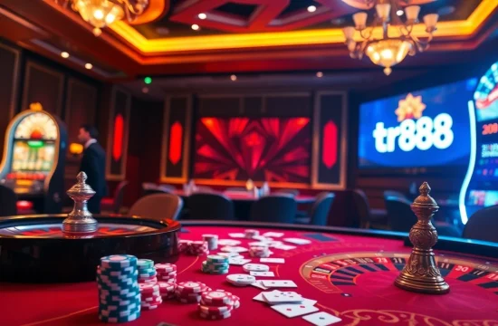 Players strategizing at a luxurious casino table featuring tr88 gaming elements, enhancing their betting experience.