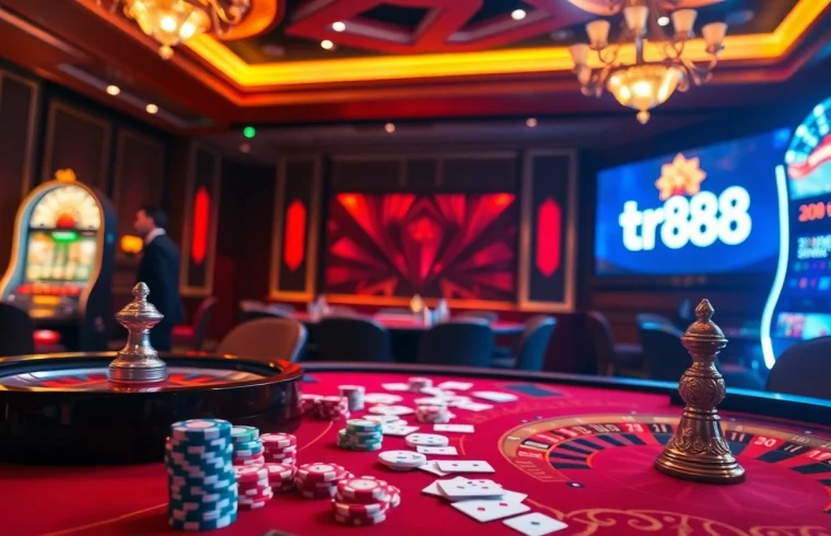 Players strategizing at a luxurious casino table featuring tr88 gaming elements, enhancing their betting experience.