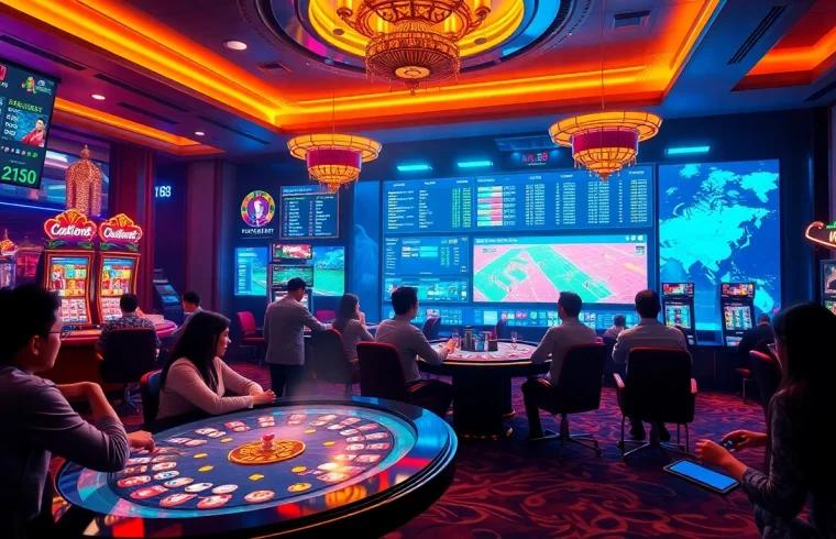M88.com.mx showcases a luxurious online betting experience with diverse gaming options in a vibrant casino atmosphere.