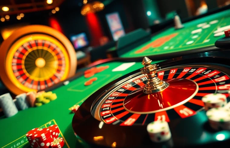 Exciting game atmosphere at c54.gb.net showcasing roulette, cards, and chips.