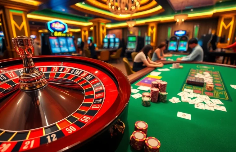 Experience the excitement of KP88 gaming with vibrant poker tables and thrilling casino atmosphere.