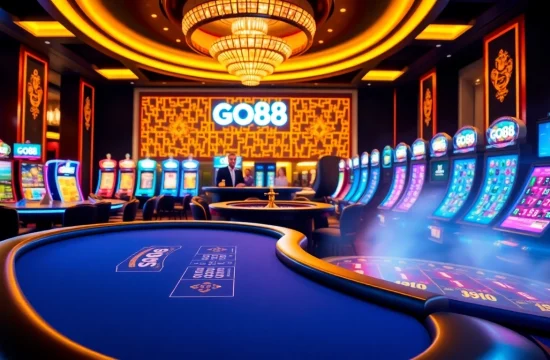 Engage with thrilling casino games at https://go88.finance/ showcasing vibrant slot machines and blackjack tables.